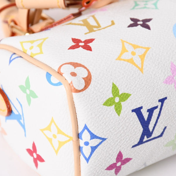 新品同様 LOUIS VUITTON ルイヴィトン ナノ スピーディ ハンドバッグ M13391 モノグラム マルチカラー ホワイト 村上隆 中古 4a002520