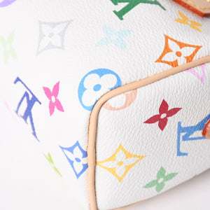 新品同様 LOUIS VUITTON ルイヴィトン ナノ スピーディ ハンドバッグ M13391 モノグラム マルチカラー ホワイト 村上隆 中古 4a002520