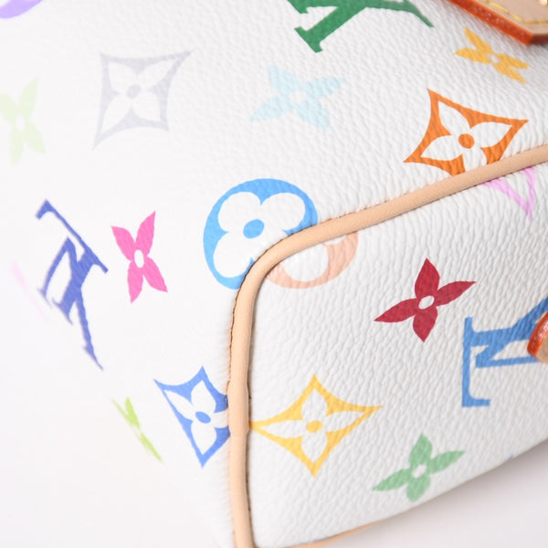 新品同様 LOUIS VUITTON ルイヴィトン ナノ スピーディ ハンドバッグ M13391 モノグラム マルチカラー ホワイト 村上隆 中古 4a002520