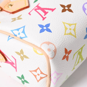新品同様 LOUIS VUITTON ルイヴィトン ナノ スピーディ ハンドバッグ M13391 モノグラム マルチカラー ホワイト 村上隆 中古 4a002520