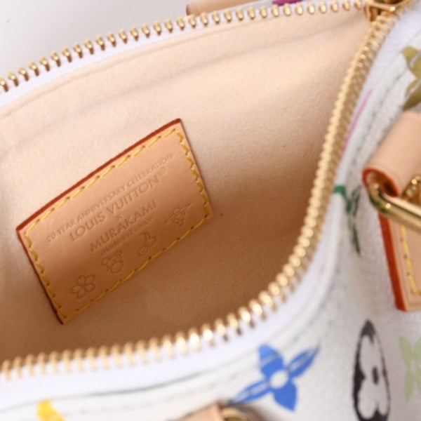 新品同様 LOUIS VUITTON ルイヴィトン ナノ スピーディ ハンドバッグ M13391 モノグラム マルチカラー ホワイト 村上隆 中古 4a002520