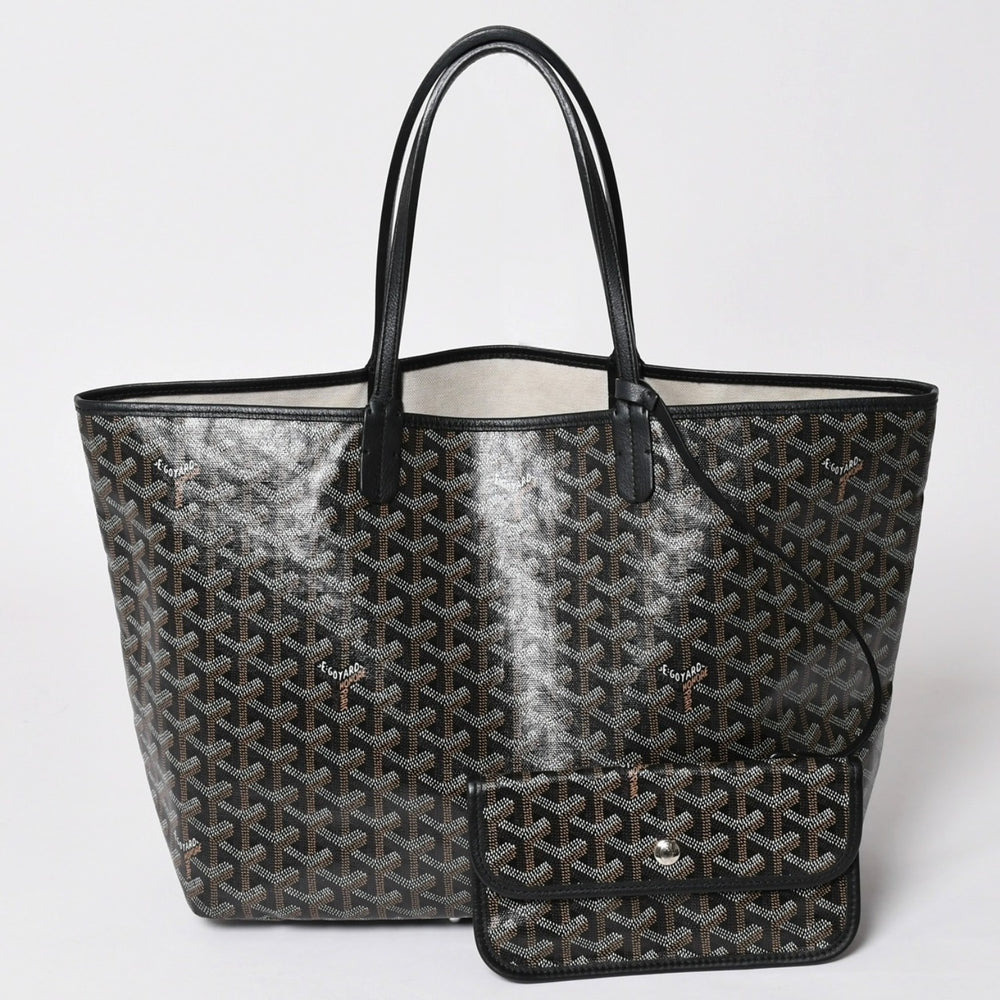 Very good condition GOYARD Saint Louis PM Goyardin Canvas Calf Black Silver Hardware Made in France Used 4a002742