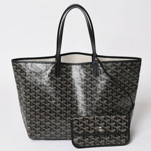 極美品 GOYARD ゴヤール サンルイPM ゴヤールディンキャンバス カーフ ブラック シルバー金具 フランス製 中古 4a002742