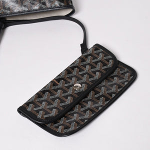 極美品 GOYARD ゴヤール サンルイPM ゴヤールディンキャンバス カーフ ブラック シルバー金具 フランス製 中古 4a002742