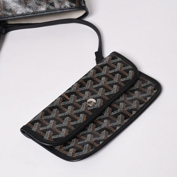 極美品 GOYARD ゴヤール サンルイPM ゴヤールディンキャンバス カーフ ブラック シルバー金具 フランス製 中古 4a002742