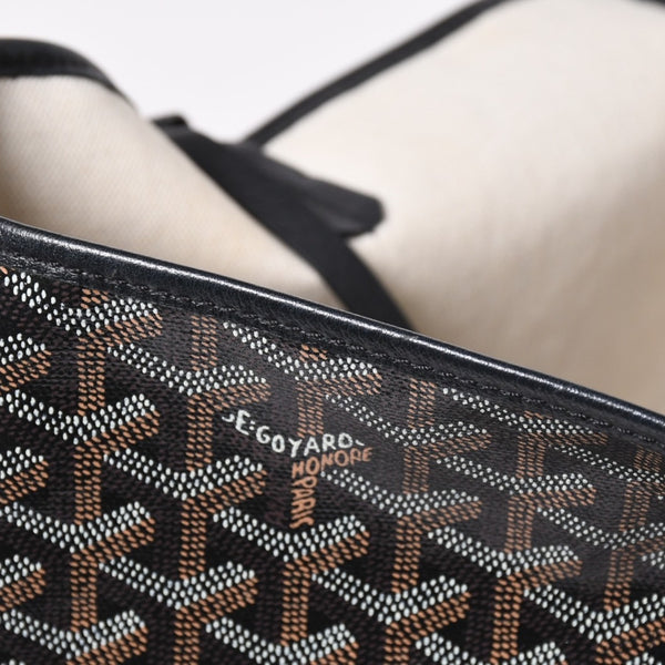 極美品 GOYARD ゴヤール サンルイPM ゴヤールディンキャンバス カーフ ブラック シルバー金具 フランス製 中古 4a002742