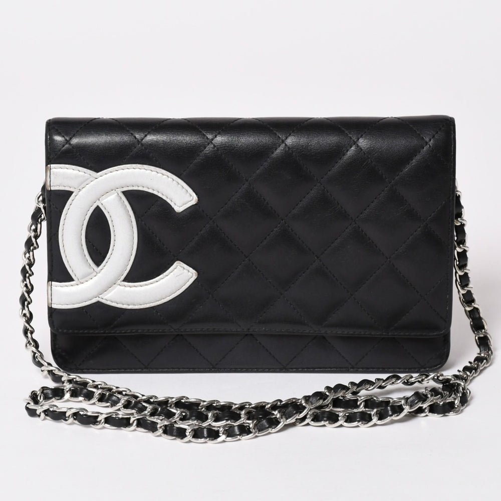 CHANEL シャネル カンボンライン チェーンウォレット ショルダーバッグ A46646 ブラック シルバー金具 美品 中古 4a002772