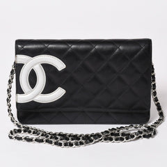 CHANEL シャネル カンボンライン チェーンウォレット ショルダーバッグ A46646 ブラック シルバー金具 美品 中古 4a002772