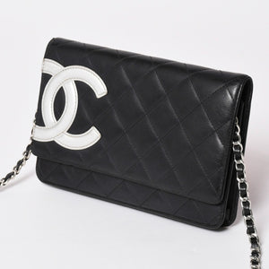 CHANEL シャネル カンボンライン チェーンウォレット ショルダーバッグ A46646 ブラック シルバー金具 美品 中古 4a002772