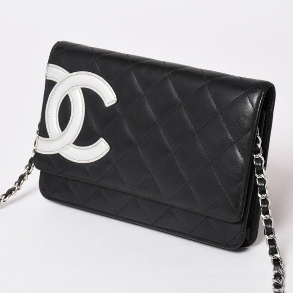 CHANEL シャネル カンボンライン チェーンウォレット ショルダーバッグ A46646 ブラック シルバー金具 美品 中古 4a002772