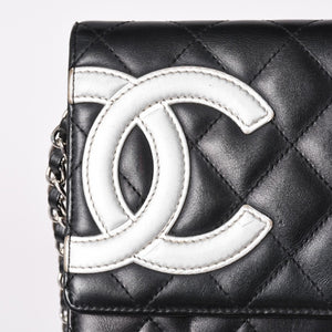 CHANEL シャネル カンボンライン チェーンウォレット ショルダーバッグ A46646 ブラック シルバー金具 美品 中古 4a002772