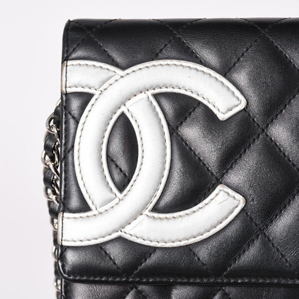 CHANEL シャネル カンボンライン チェーンウォレット ショルダーバッグ A46646 ブラック シルバー金具 美品 中古 4a002772