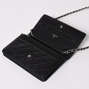 CHANEL シャネル カンボンライン チェーンウォレット ショルダーバッグ A46646 ブラック シルバー金具 美品 中古 4a002772