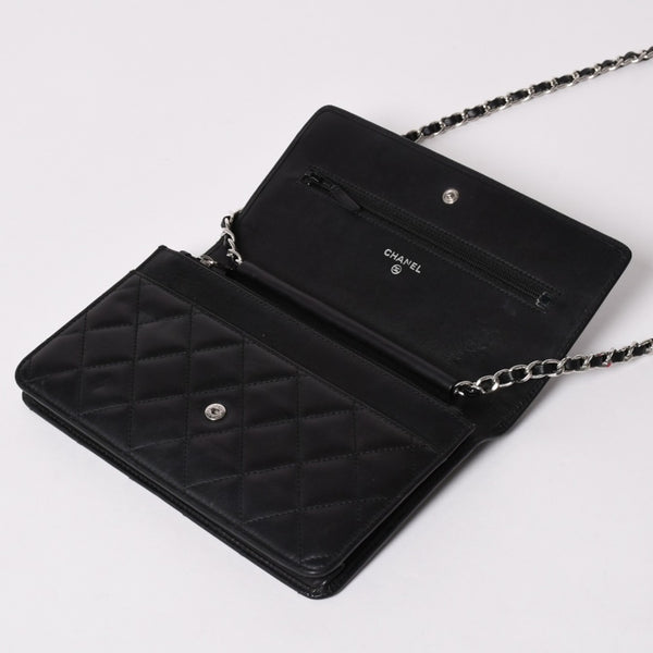 CHANEL シャネル カンボンライン チェーンウォレット ショルダーバッグ A46646 ブラック シルバー金具 美品 中古 4a002772