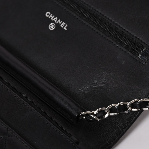 CHANEL シャネル カンボンライン チェーンウォレット ショルダーバッグ A46646 ブラック シルバー金具 美品 中古 4a002772