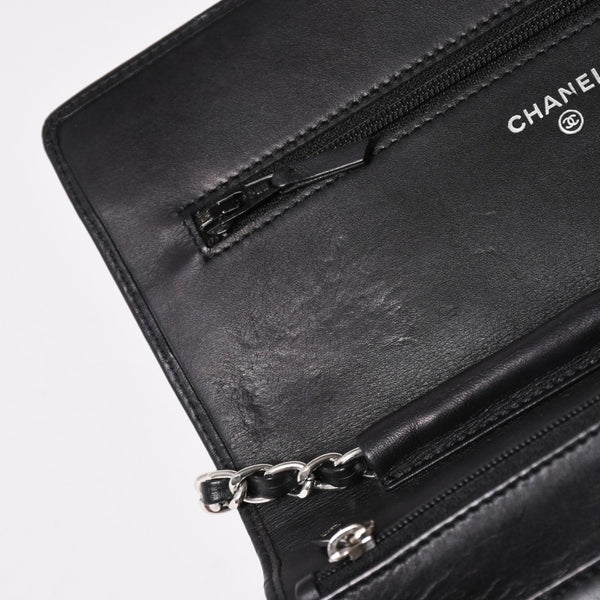 CHANEL シャネル カンボンライン チェーンウォレット ショルダーバッグ A46646 ブラック シルバー金具 美品 中古 4a002772