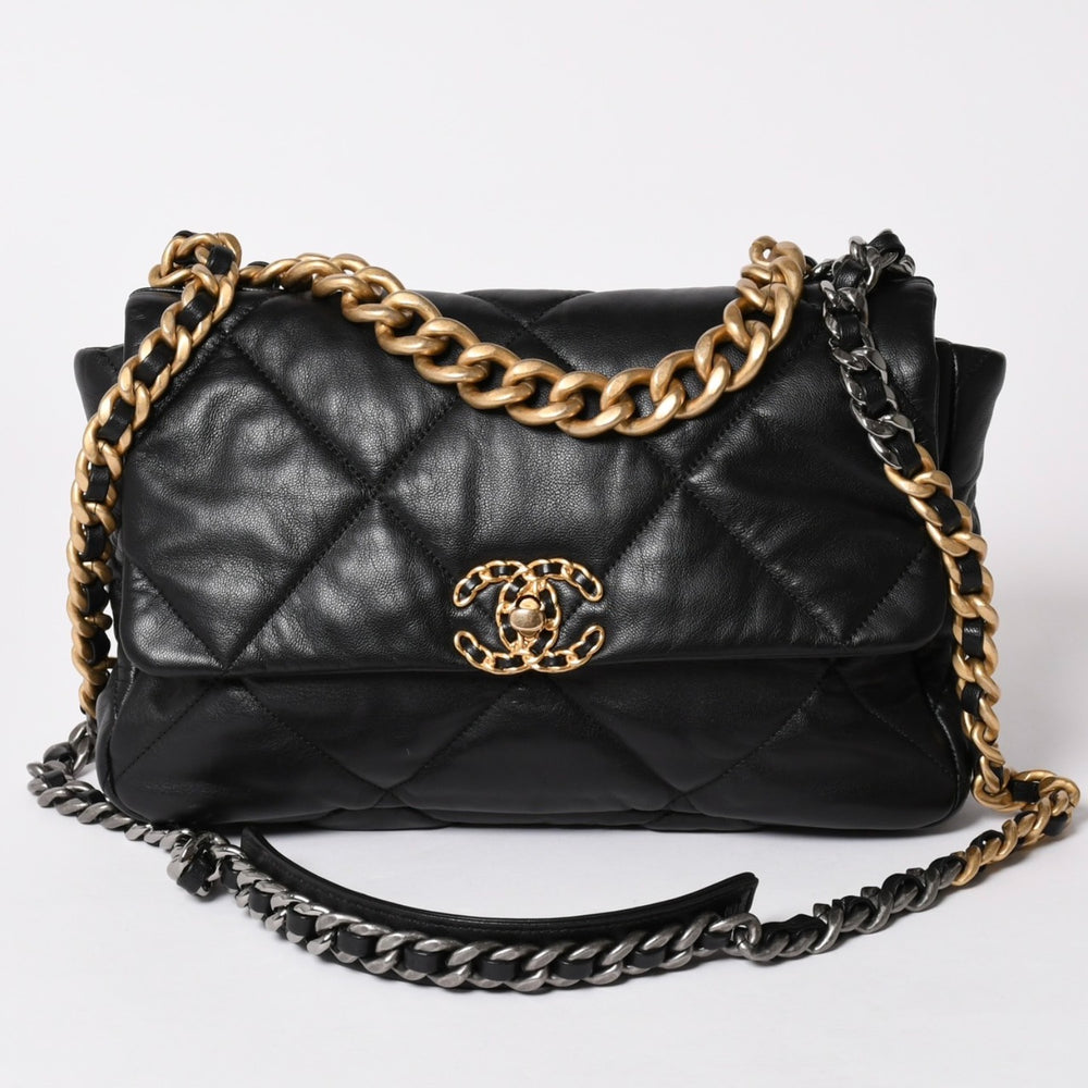 極美品 CHANEL シャネル CHANEL19 LARGE シャネル19 ラージ チェーンショルダーバッグ AS1161 28番台 ラムスキン ブラック 中古 4a002467