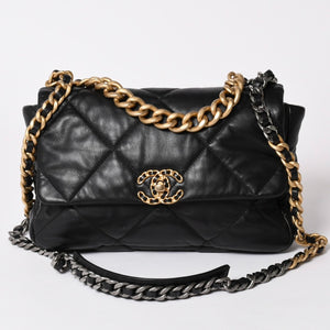 極美品 CHANEL シャネル CHANEL19 LARGE シャネル19 ラージ チェーンショルダーバッグ AS1161 28番台 ラムスキン ブラック 中古 4a002467