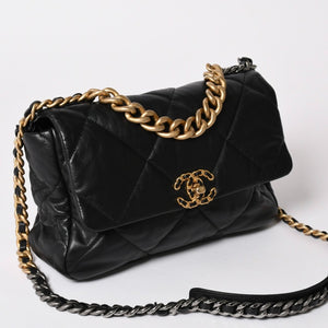極美品 CHANEL シャネル CHANEL19 LARGE シャネル19 ラージ チェーンショルダーバッグ AS1161 28番台 ラムスキン ブラック 中古 4a002467