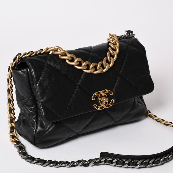 極美品 CHANEL シャネル CHANEL19 LARGE シャネル19 ラージ チェーンショルダーバッグ AS1161 28番台 ラムスキン ブラック 中古 4a002467