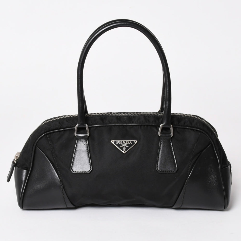 PRADA プラダ ハンドバッグ B10747 トライアングルロゴ 三角プレート ナイロン レザー ブラック シルバー金具 良品 中古 4a002471