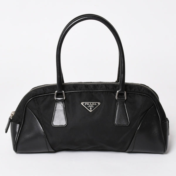 PRADA プラダ ハンドバッグ B10747 トライアングルロゴ 三角プレート ナイロン レザー ブラック シルバー金具 良品 中古 4a002471