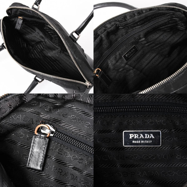 PRADA プラダ ハンドバッグ B10747 トライアングルロゴ 三角プレート ナイロン レザー ブラック シルバー金具 良品 中古 4a002471