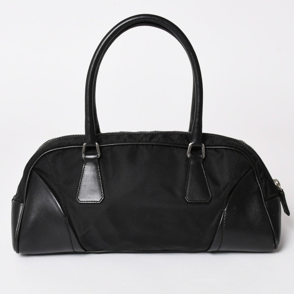 PRADA プラダ ハンドバッグ B10747 トライアングルロゴ 三角プレート ナイロン レザー ブラック シルバー金具 良品 中古 4a002471