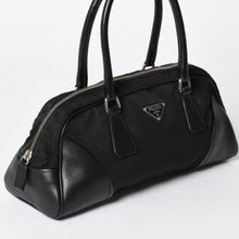 画像をギャラリービューアに読み込む, PRADA プラダ ハンドバッグ B10747 トライアングルロゴ 三角プレート ナイロン レザー ブラック シルバー金具 良品 中古 4a002471