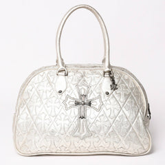 極美品 CHROME HEARTS クロムハーツ ミディアム フルセメタリークロスパッチ ラージクロスジムバッグ 現行型 シルバー 中古 4a003335