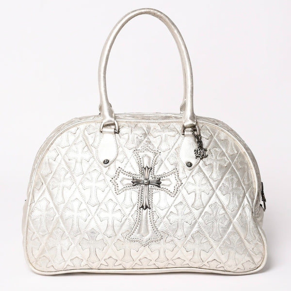 極美品 CHROME HEARTS クロムハーツ ミディアム フルセメタリークロスパッチ ラージクロスジムバッグ 現行型 シルバー 中古 4a003335