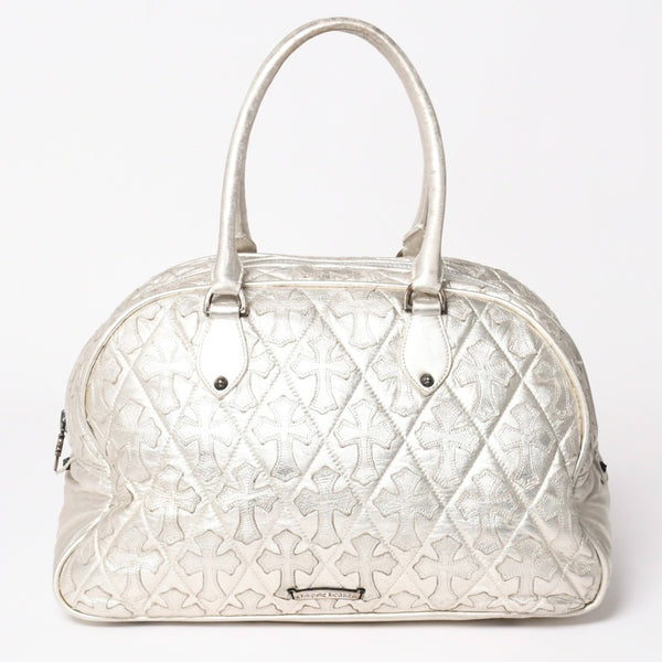 極美品 CHROME HEARTS クロムハーツ ミディアム フルセメタリークロスパッチ ラージクロスジムバッグ 現行型 シルバー 中古 4a003335