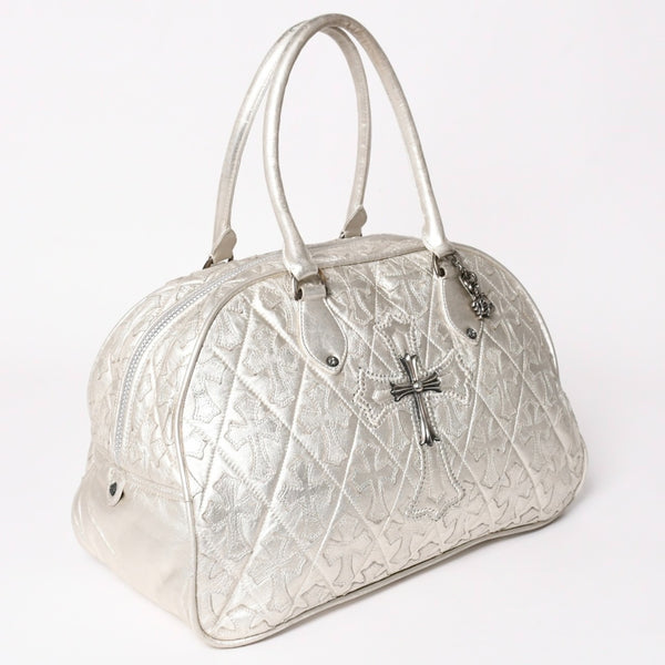 極美品 CHROME HEARTS クロムハーツ ミディアム フルセメタリークロスパッチ ラージクロスジムバッグ 現行型 シルバー 中古 4a003335