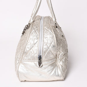極美品 CHROME HEARTS クロムハーツ ミディアム フルセメタリークロスパッチ ラージクロスジムバッグ 現行型 シルバー 中古 4a003335