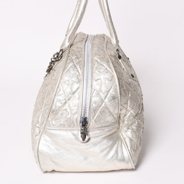 極美品 CHROME HEARTS クロムハーツ ミディアム フルセメタリークロスパッチ ラージクロスジムバッグ 現行型 シルバー 中古 4a003335