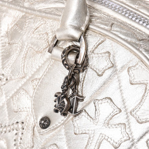 極美品 CHROME HEARTS クロムハーツ ミディアム フルセメタリークロスパッチ ラージクロスジムバッグ 現行型 シルバー 中古 4a003335