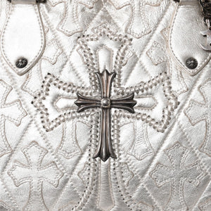 極美品 CHROME HEARTS クロムハーツ ミディアム フルセメタリークロスパッチ ラージクロスジムバッグ 現行型 シルバー 中古 4a003335