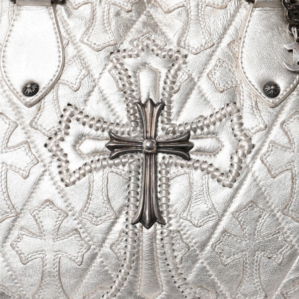 極美品 CHROME HEARTS クロムハーツ ミディアム フルセメタリークロスパッチ ラージクロスジムバッグ 現行型 シルバー 中古 4a003335