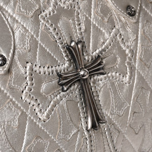 極美品 CHROME HEARTS クロムハーツ ミディアム フルセメタリークロスパッチ ラージクロスジムバッグ 現行型 シルバー 中古 4a003335