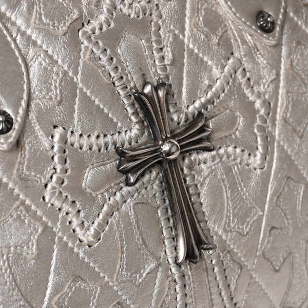 極美品 CHROME HEARTS クロムハーツ ミディアム フルセメタリークロスパッチ ラージクロスジムバッグ 現行型 シルバー 中古 4a003335