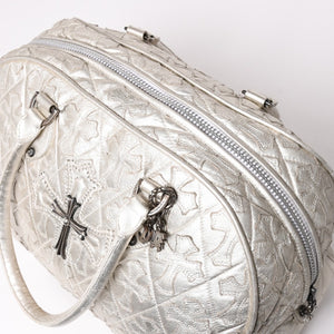 極美品 CHROME HEARTS クロムハーツ ミディアム フルセメタリークロスパッチ ラージクロスジムバッグ 現行型 シルバー 中古 4a003335