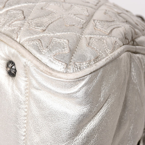 極美品 CHROME HEARTS クロムハーツ ミディアム フルセメタリークロスパッチ ラージクロスジムバッグ 現行型 シルバー 中古 4a003335