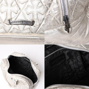 極美品 CHROME HEARTS クロムハーツ ミディアム フルセメタリークロスパッチ ラージクロスジムバッグ 現行型 シルバー 中古 4a003335