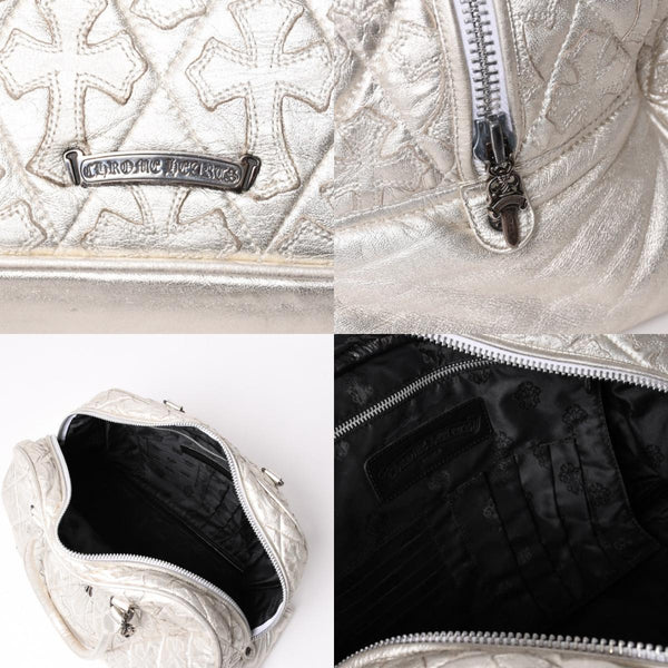 極美品 CHROME HEARTS クロムハーツ ミディアム フルセメタリークロスパッチ ラージクロスジムバッグ 現行型 シルバー 中古 4a003335