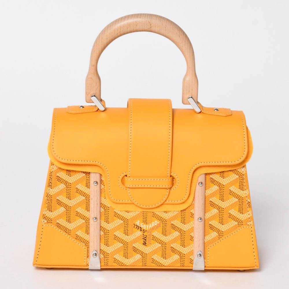 新品同様 GOYARD ゴヤール サイゴンミニ ストラクチャード 2WAYショルダーバッグ ハンドバッグ ゴヤールディンキャンバス ウッド イエロー 中古 4a002799