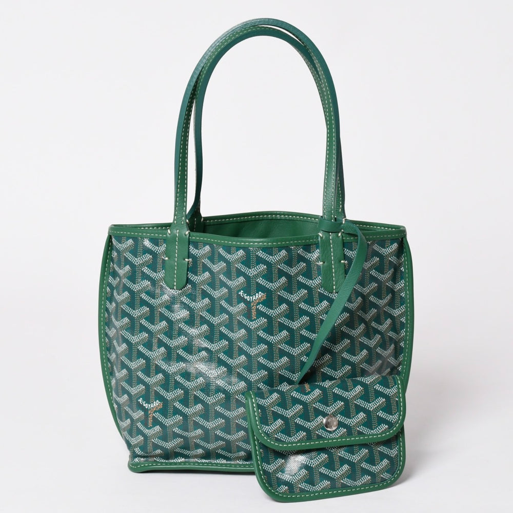新品同様 GOYARD ゴヤール アンジュミニポーチ ハンドバッグ グリーン 新型 レザー PVC 中古 4a002739