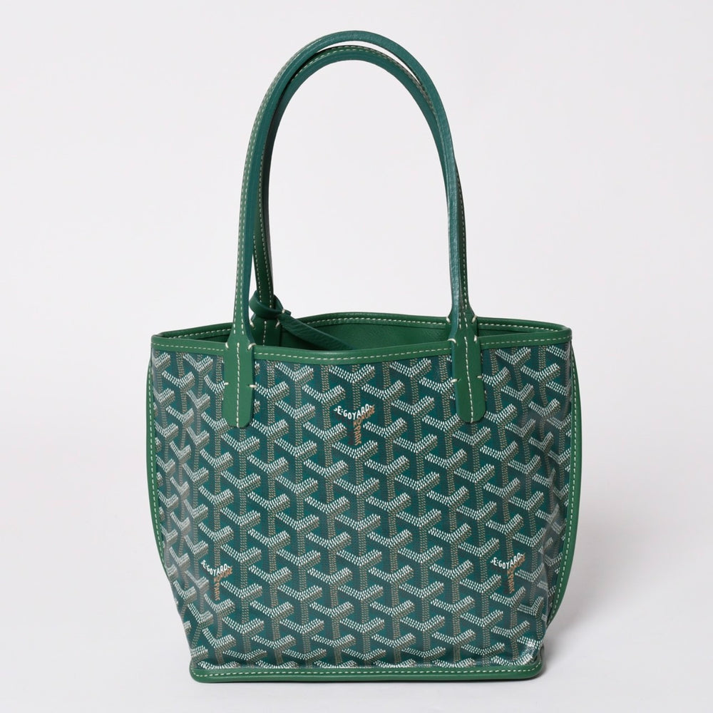 新品同様 GOYARD ゴヤール アンジュミニポーチ ハンドバッグ グリーン 新型 レザー PVC 中古 4a002739