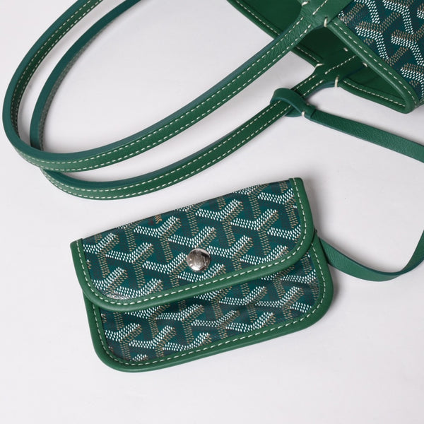 Like new GOYARD Ange Mini Pouch Handbag Green New Leather PVC Used 4a002739
