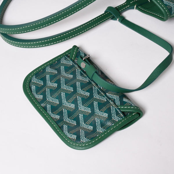 Like new GOYARD Ange Mini Pouch Handbag Green New Leather PVC Used 4a002739