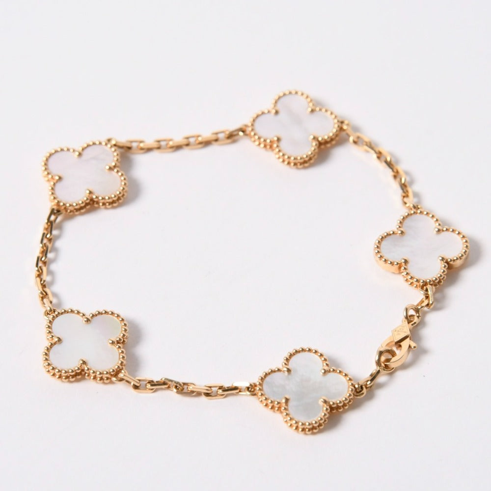 Very good condition VanCleef&Arpels Van Cleef&アPer Vintage Alhambra Bracelet, 5 Motifs, VCARA41800, Shell, Approx. 11.6g, Used, 4a002483
